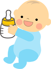ミルク瓶と赤ちゃん